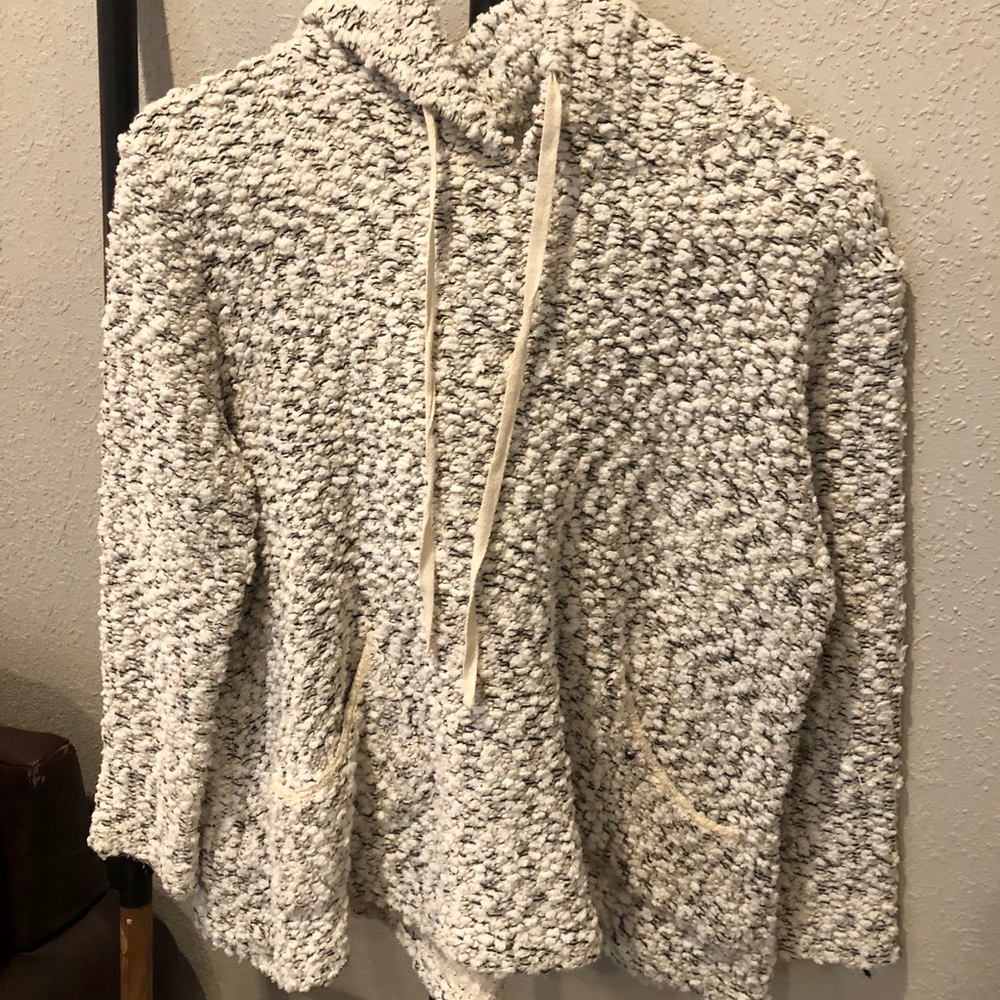 Large off-white/cream hooded overthrow sweater